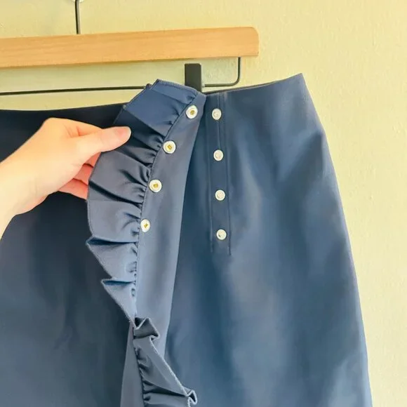 Tory Burch Tech Twill Golf Skort Size XL Navy Blue Ruffle Skirt Shorts Sporty - Picture 7 of 14